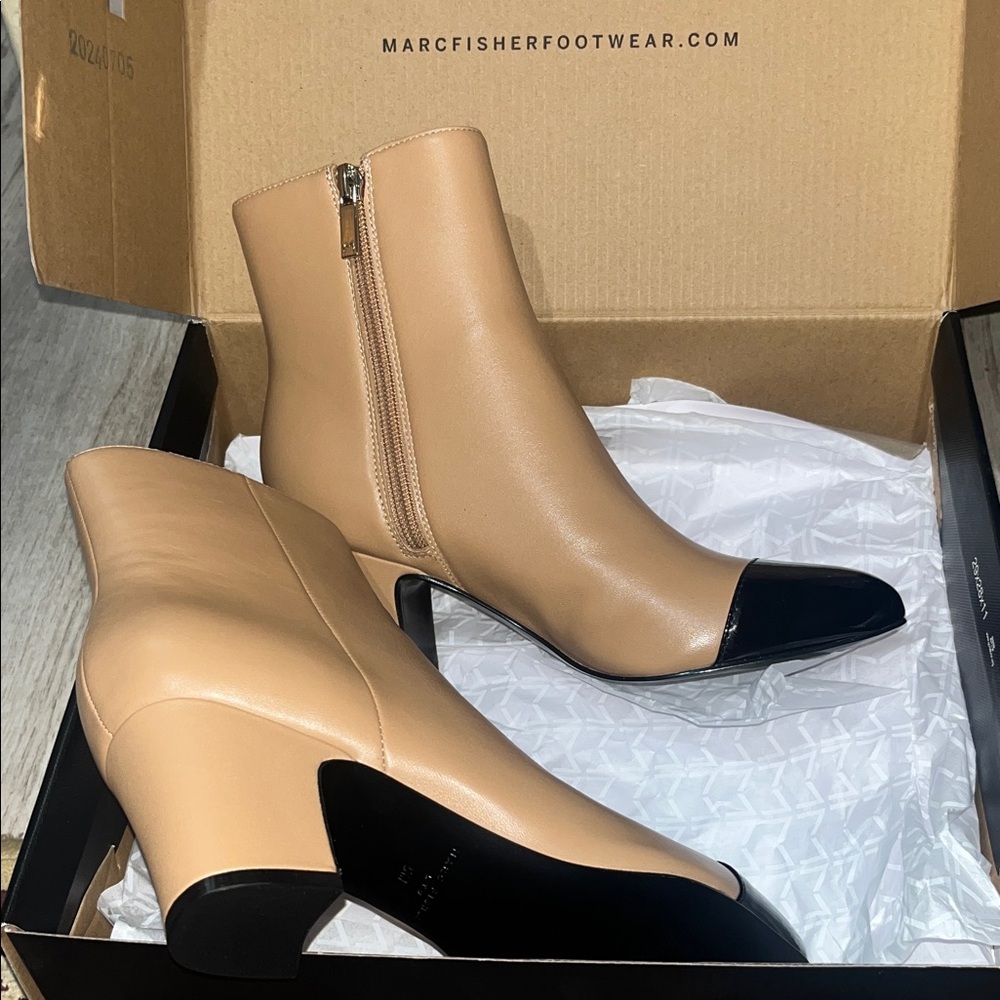 Marc Fisher Tan and Black Ankle Boots